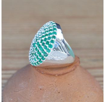 Grosse bague ronde petites pierres naturelles Agate verte et argent (vert) T57