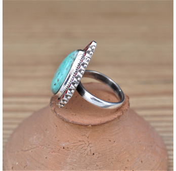 Belle bague goutte en pierre Turquoise sertie d'argent T55