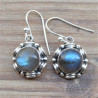 Boucles d'oreilles rondes en argent travaillé et pierre Labradorite (vert) (bleu)