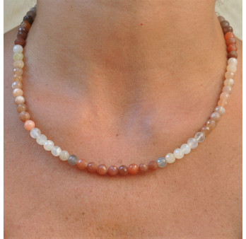 Collier pierres boules facettées en PIERRE DE LUNE (multicolore)