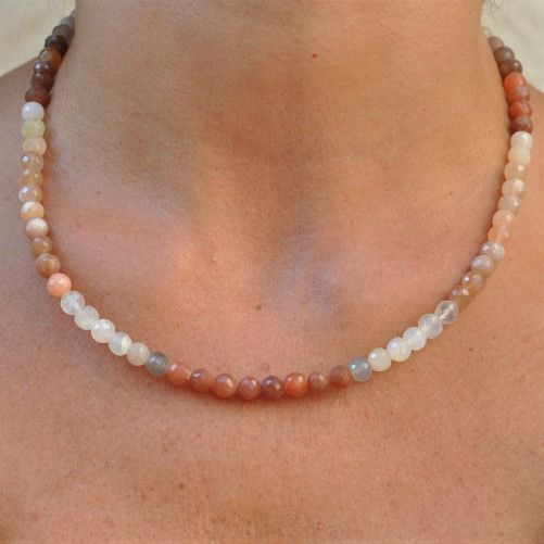 Collier pierres boules facettées en PIERRE DE LUNE (multicolore)