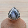 Grosse bague goutte argent ciselé et pierre Agate dendrite (blanc)