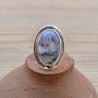 Bague en pierre Agate dendrite ovale et monture plate en argent (blanc)