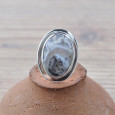 Bague en pierre Agate dendrite ovale et monture plate en argent (blanc) T52 Bague en pierre Agate dendrite ovale et monture plate en argent (blanc) T52