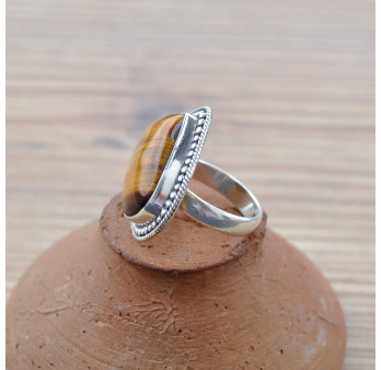 Bague goutte en pierre naturelle Oeil de tigre et argent ciselé T54