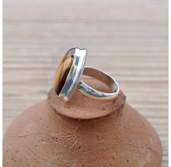 Bague asymétrique en Oeil de tigre et argent 925 T52