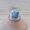 Bague rectangle en Corail fossilisé et argent ciselé T50