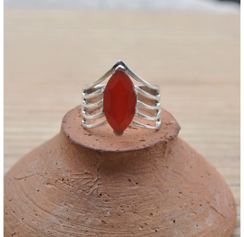 Bague en argent ajouré et pierre naturelle Cornaline griffée T56