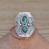 Chevalière argent ciselé et 2 pierres Malachite (vert)