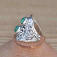 Chevalière argent ciselé et 2 pierres Malachite (vert) T54 Chevalière argent ciselé et 2 pierres Malachite (vert) T54