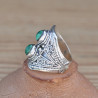 Chevalière argent ciselé et 2 pierres Malachite (vert)