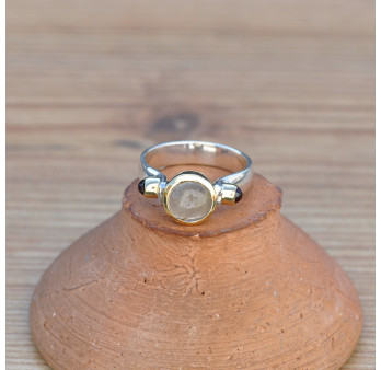 Bague fine en argent et argent doré pierre ronde Quartz rutile (brun)