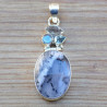 Pendentif en argent 4 pierres en agate dendrite topaze bleue labradorite et cristal de roche (blanc) (bleu)