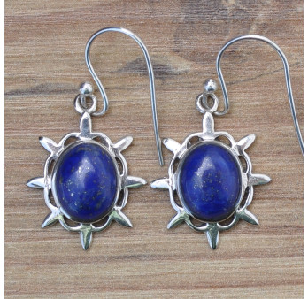 Boucles d'oreilles pierre Lapis lazuli et argent ciselé