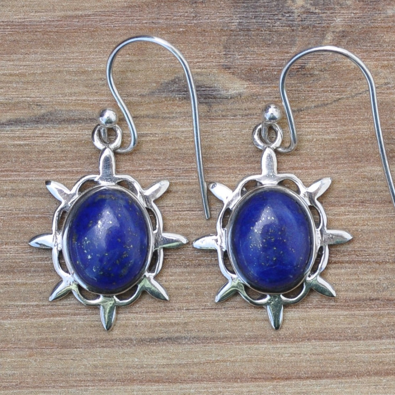 Boucles d'oreilles pierre Lapis lazuli et argent ciselé