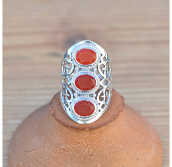 Magnifique bague argent arabesques 3 pierres Cornaline T58