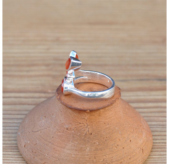 Bague 4 pierres Cornaline feuilles facettées en argent (orange) T52