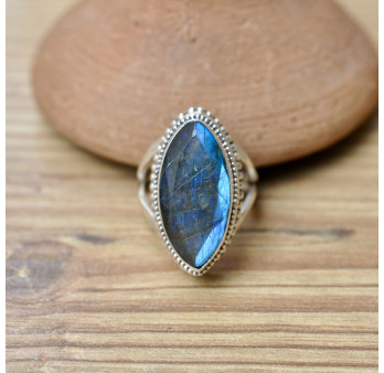 Bague argent volume navette et pierre Labradorite navette T55