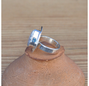 Bague goutte cerclage argent et pierre en Agate dendrite anneau plat (blanc) T51