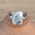 Bague pierre rectangulaire en Agate dendrite sur anneau massif argent (blanc) T56