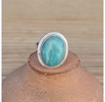 Bague ovale monture argent pierre naturelle Amazonite (vert)