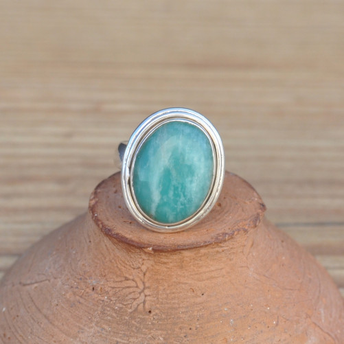 Bague ovale monture argent pierre naturelle Amazonite (vert)