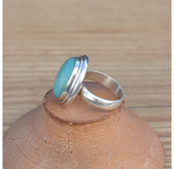 Bague ovale monture argent pierre naturelle Amazonite (vert) T50