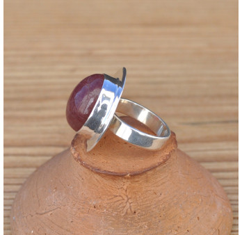 Bague ovale pierre naturelle Quartz strawberry et argent plat T56