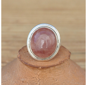 Bague ovale argent 925 et pierre naturelle Quartz strawberry T52