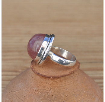 Bague ovale argent 925 et pierre naturelle Quartz strawberry T52