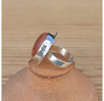 Bague ovale pierre naturelle Pierre de soleil et argent plat T52