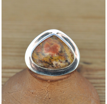 Belle bague goutte large en argent plat et Jaspe