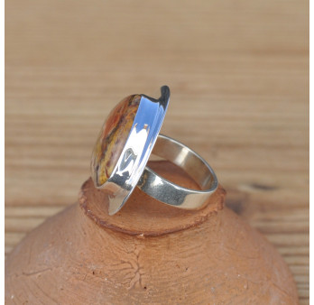Belle bague goutte large en argent plat et Jaspe T56