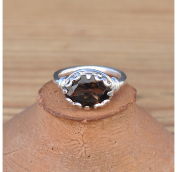 Bague couronne en argent et pierre naturelle Quartz fumé