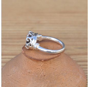 Bague couronne en argent et pierre naturelle Quartz fumé T57