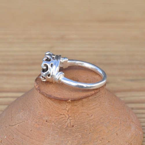 Bague couronne en argent et pierre naturelle Quartz fumé T57