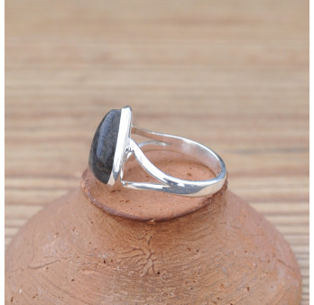Bague goutte en argent et pierre naturelle Quartz tourmaline T60