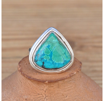 Bague goutte en Azurite Malachite et monture double argent T50