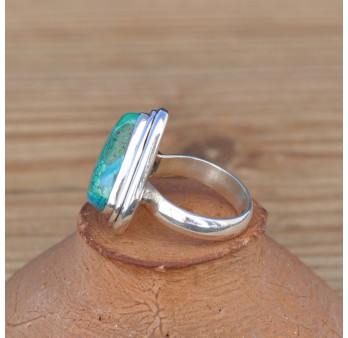 Bague goutte en Azurite Malachite et monture double argent T50