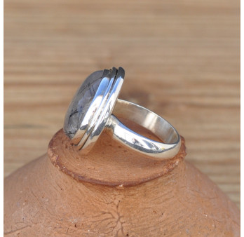 Bague ronde monture en argent double et Quartz tourmaline T50