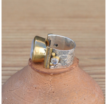 Bague anneau large argent pierre de lune ovale facettée T55