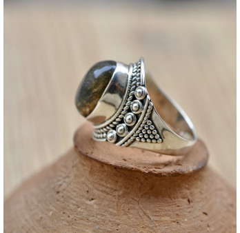 Bague ethnique en argent et pierre naturelle Labradorite T54