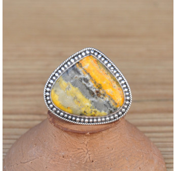 Belle bague goutte large en argent plat et Jaspe bourdon
