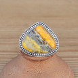 Belle bague goutte large en argent plat et Jaspe bourdon (jaune) T57 Belle bague goutte large en argent plat et Jaspe bourdon (jaune) T57
