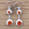 Boucles d'oreilles pendantes argent martelé et 2 pierres naturelles Cornaline (orange)