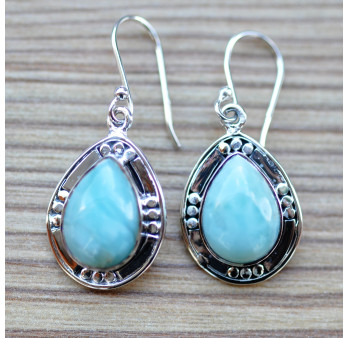 Boucles d'oreilles gouttes argent pierre en larimar