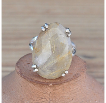 Bague poire argent et pierre griffée en Quartz rutile facettée (brun)