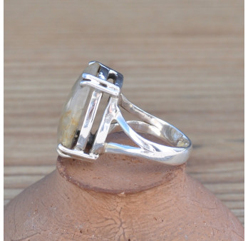 Bague poire argent et pierre griffée en Quartz rutile facettée (brun) T57