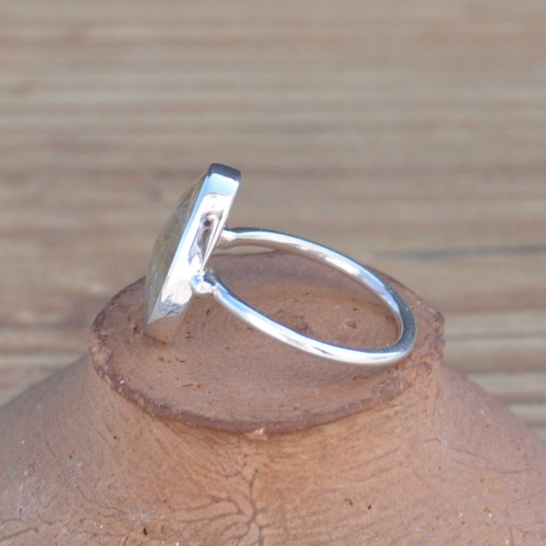 Petite bague en argent et pierre Quartz rutile facettée (brun) T53
