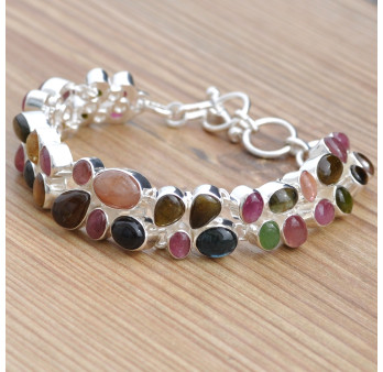 Magnifique bracelet 35 pierres Tourmaline serties d'argent (multicolore)